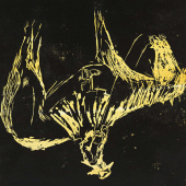 Immagine di un'incisione con uomo a cavallo capovolto